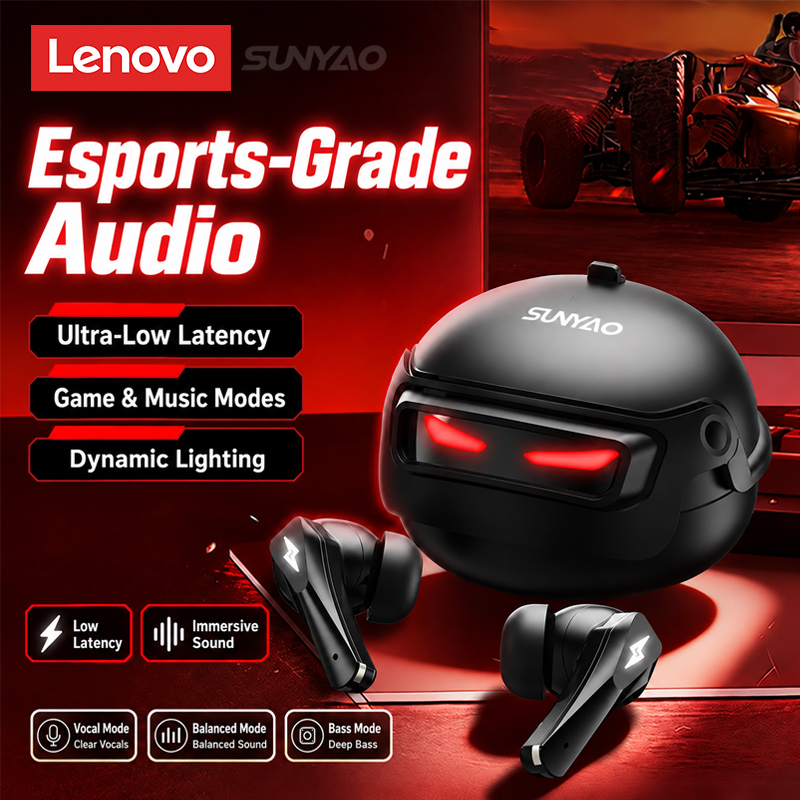 Video Gaming & Esports Usd Acc - Lenovo GT101 ゲーミングヘッドセット、ワイヤレスBluetooth 6.0、ゲームモード対応、低遅延、ノイズキャンセリング、eスポーツ用ヘッドホン、新品
